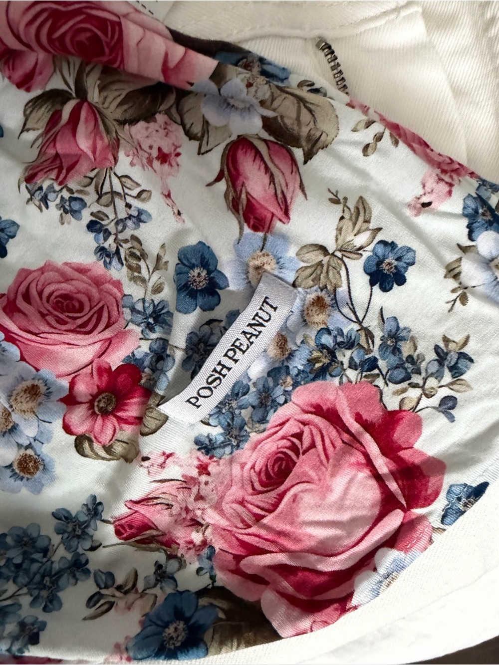 Posh Peanut Pink & Blue Rose Floral Baby Blanket
